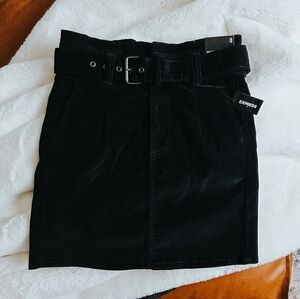 Express Black Corduroy Mini Skirt with Belt (Size 0)